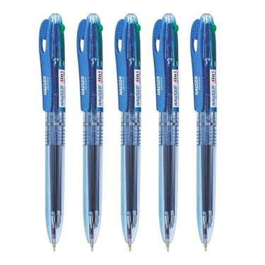 Hauser 4 In 1 Retractable Ball Pen Box Blue Black Red Green Ink 5 Pens