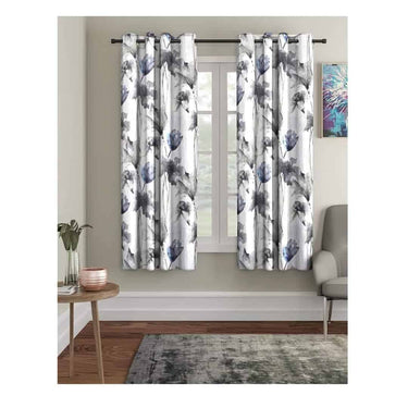 Home Sizzler 2 Pieces Abstract Flower Eyelet Polyester Window curtains 5 Feet Grey