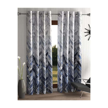 Home Sizzler 2 Pieces Geometrical Panel Eyelet Polyester Window Curtains 5 Feet Grey