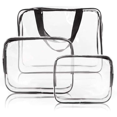 House of Quirk 3 Pack Clear PVC Cosmetic Bags Travel Toiletry Bag Set