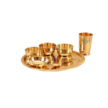 Indian Art Villa Pure Brass 7 Pieces Dinner Set