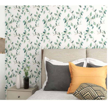 Indian Royals White with Green Leaves Wallpaper for Walls