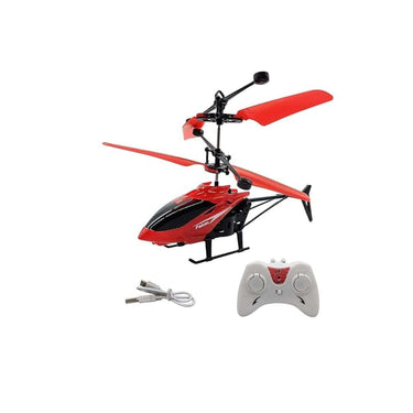 KIDZYMON Flying Helicopter with Hand Induction Watch Charging Helicopter with 3D Light Red