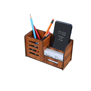 Kbr Pen Stand With Visiting Card and Mobile Holder Brown