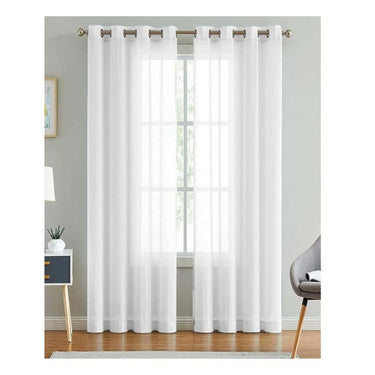 LINENWALAS Cotton Linen Solid Sheer Curtain Set with Eyelet Rings Non Blackout Window Curtain White