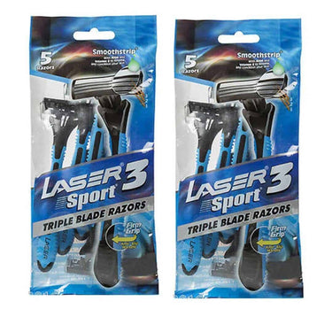 Laser Men 2 Pack Of Laser Sport 3 Triple Blade Razor 10 Pcs