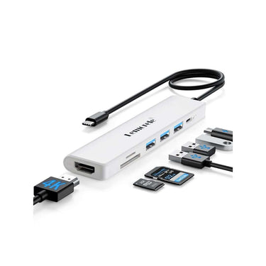 Lemorele USB C Hub 7 in 1 Adapter with HDMI 4K (White)