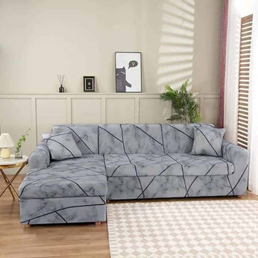 Lukzer L Shaped Sofa Cover for Living Room Furniture (Grey Marble)