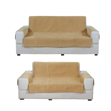 Nendle Latest Quilted Velvet Universal Protector Sofa Cover 3 Seater and 2 Seater (Golden Pack of 2)