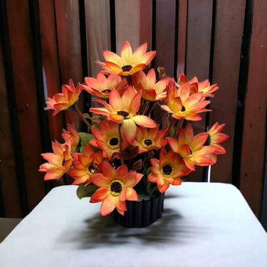 Olive Trees Artificial Sunflower Bunch with Plastic Pot (Orange)