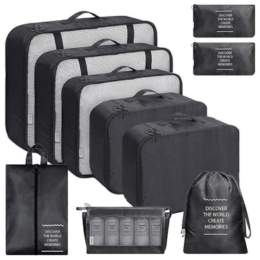 POPCUBE 10 Pcs Travel Organizer Pouch Packing Cubes (Black)