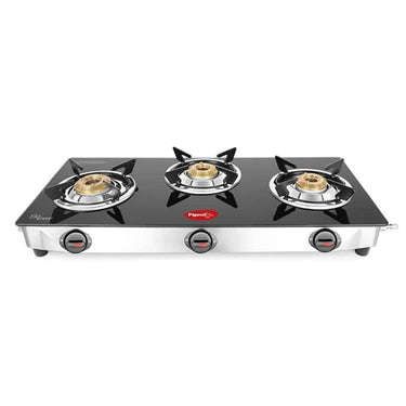 Pigeon Ayush 3 Burner High Powered Brass Gas Stove Cooktop (Black)