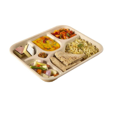 SANWALSA 5 Compartment Disposable Bagasse Plates Off White