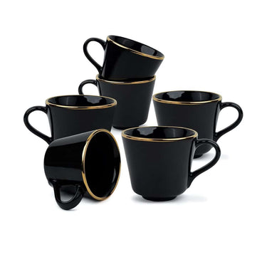 Shay Ceramic Set of 6 Tea Cup Set Black Gold