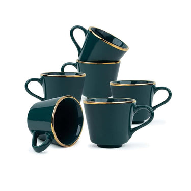 Shay Ceramic Set of 6 Tea Cup Set Teal Green