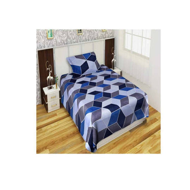 Shivi Creation Blue Grey Zigzag Supersoft Single Bedsheet