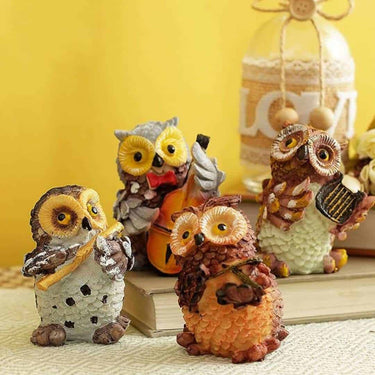 TIED RIBBONS Set of 4 Owls Playing Musical Instruments Showpiece