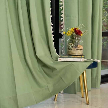 Urban Space Bohemian Cotton Curtains for Door (Aura Green 8 feet)