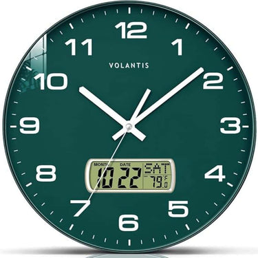 VOLANTIS 12 Inch Non Ticking Silent Wall Clock (Green)