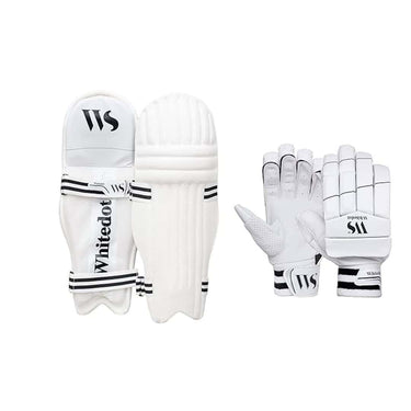 Whitedot Ultralite Moulded Cricket Batting Pad with Eleanor Cricket Batting Gloves Combo Large Left Hand