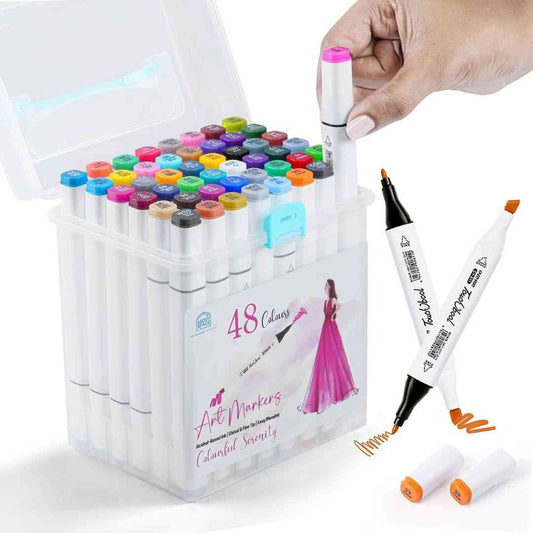 LXINDIA marker ABOUT SPACE 48 Colours Dual Tip White Art Markers with Sturdy Carrying Case Chisel & Fine Tip Marker Pens