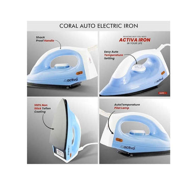 LXINDIA Cloth Iron Activa ABS Coral 900 Watts Light Weight Dry Iron (Blue and White)