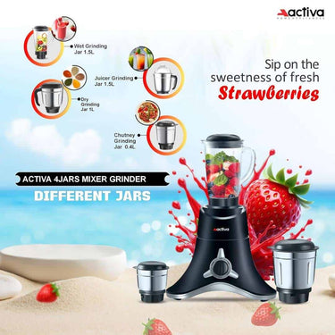 LXINDIA Grinders ACTIVA ABS Super Chef 900 Watts Mixer Grinder With 4 Jars (Black)