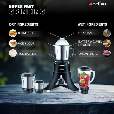 LXINDIA Grinders ACTIVA ABS Super Chef 900 Watts Mixer Grinder With 4 Jars (Black)