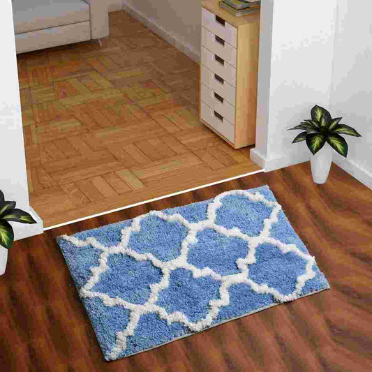 LX INDIA bath mat AEROHAVEN Glorious Microfiber Abstract Moroccan Designer Bathmat (Aqua)