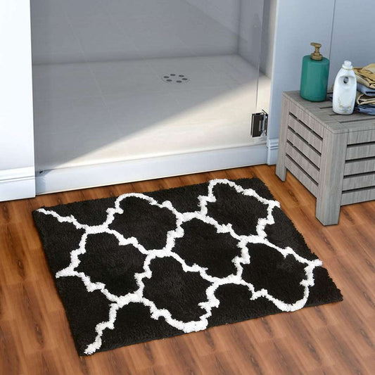 LX INDIA bath mat AEROHAVEN Glorious Microfiber Abstract Moroccan Designer Bathmat (Black)