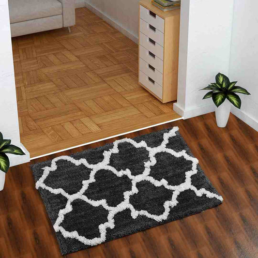 LX INDIA bath mat AEROHAVEN Glorious Microfiber Abstract Moroccan Designer Bathmat (Grey)
