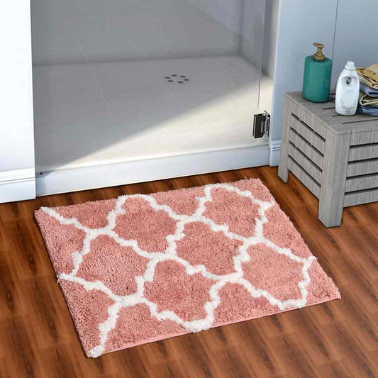 LX INDIA bath mat AEROHAVEN Glorious Microfiber Abstract Moroccan Designer Bathmat (Peach)