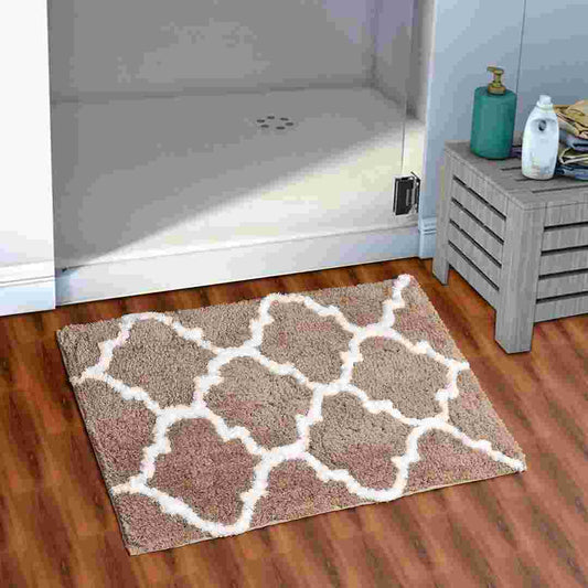 LX INDIA bath mat AEROHAVEN Glorious Microfiber Abstract Moroccan Designer Bathmat (Taupe)