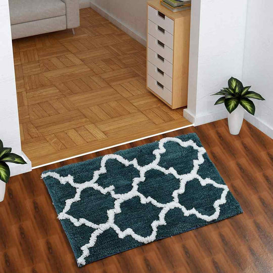 LX INDIA bath mat AEROHAVEN Glorious Microfiber Abstract Moroccan Designer Bathmat (Teal)