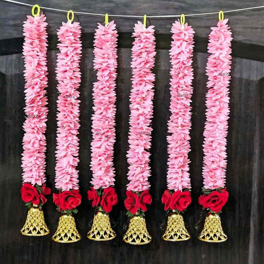 LX INDIA Diwail sale afarza Artificial Flower Garland Toran Red Rose Bell Wall Hanging for Door Entrance Home Decoration Backdrop Pooja Gift 18 Inch 6 Pieces