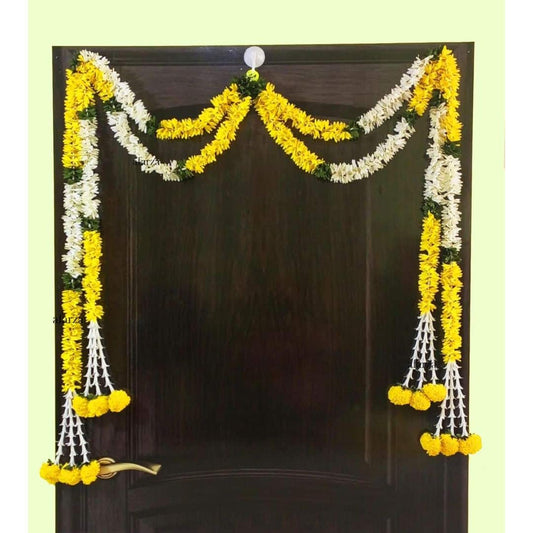 LX INDIA Diwail sale AFARZA; CHOICE GOOD FEEL GOOD Garland Toran for Door Entrance Bandarwal Festival Relegious Handmade Home Decoration Hanging 4 Pieces 5 Feet (White-Yellow)
