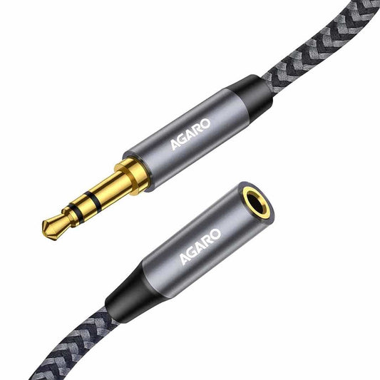 LX INDIA AUX Cables 1.8 M AGARO 3.5mm Aux Male to Female Extension Cable, Audio Cable with Microphone Gold Plated Jack Nylon Braided
