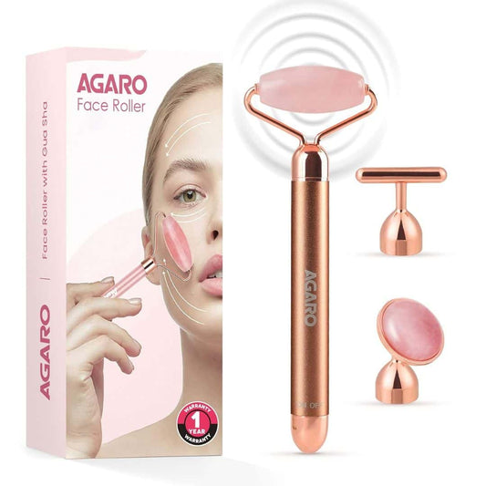 LXINDIA Face Massager AGARO 3 In 1 Electric Rose Quartz Face Roller