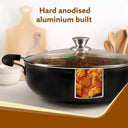 LXINDIA cookware AGARO Elite Hard Anodised Kadhai with Glass Lid (24 cm Diameter)