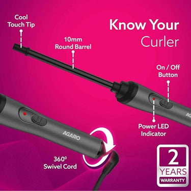 LXINDIA curler AGARO Hair Curler With 10MM Barrel (Grey and Black)