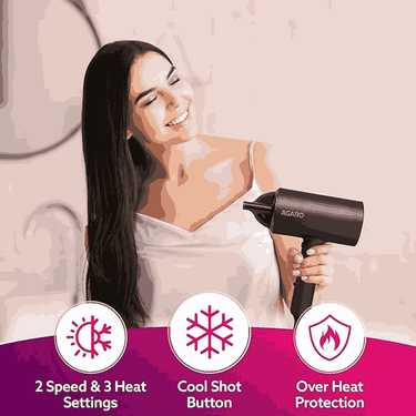 LXINDIA Dryer AGARO HD1214 Hair Dryer with 3 Temperature Settings and Cool Shot Button