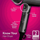 LXINDIA Dryer AGARO HD1214 Hair Dryer with 3 Temperature Settings and Cool Shot Button