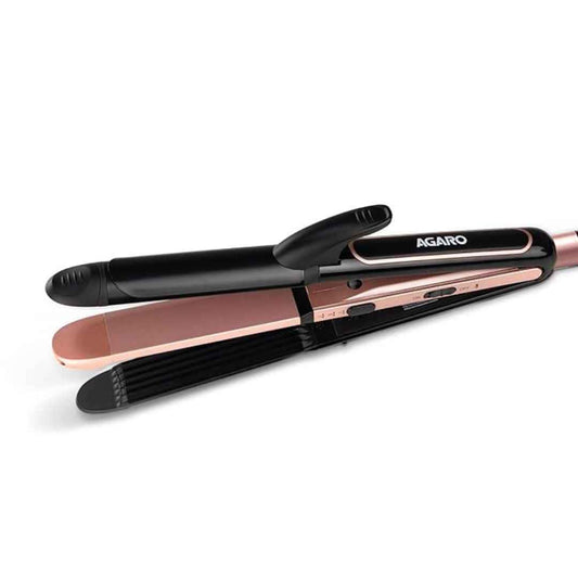 LXINDIA Straightener AGARO HS1119 3 in1 Hair Styler with Ceramic Coated Plate (Black and Rose Gold)