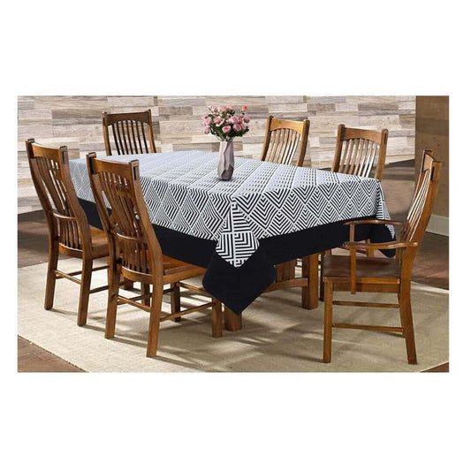 LXINDIA Table Cloth AIRWILL Cotton Geometric Pattern 6 Seater Table Cloth (Black)