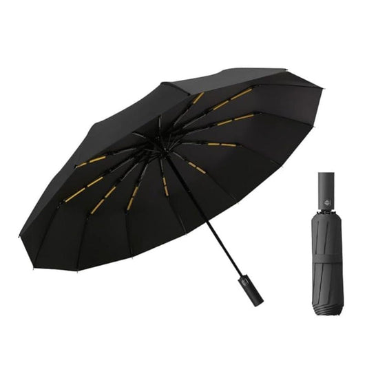 LX INDIA Umbrella Alexvyan Black 12 Ribs Large Travel Automatic Umbrella Windproof for Rain & Sun, Strong Compact Umbrella for Men & Women, Wind Resistant, Lightweight,Portable Folding Umbrellas for Backpack, Car