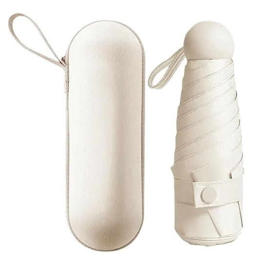 LX INDIA Umbrella Alexvyan Mini Umbrella with Case (Manual Open) Compact Travelling Umbrella, Polyester & UV Protection Fabric for Summer/Anti-Slip Handle- Use in Rain & Summer- 6 Frame for Men & Women (Colour:Beige)