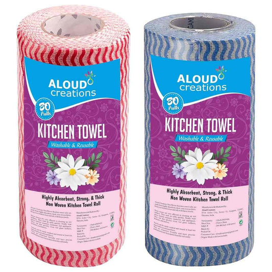 LXINDIA Wipes ALOUD CREATIONS Non Woven Reusable Kitchen Towel Roll , Pack of 2