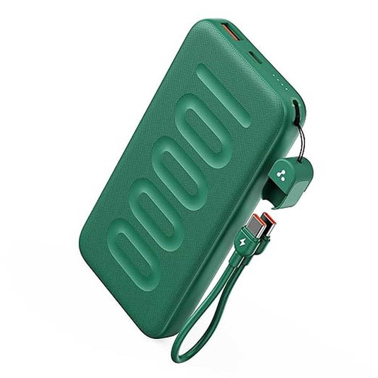 LX INDIA Power Bank Ambrane 10000mAh Slim & Compact Powerbank with in-Build Type C Cable, Stylo N10,Green
