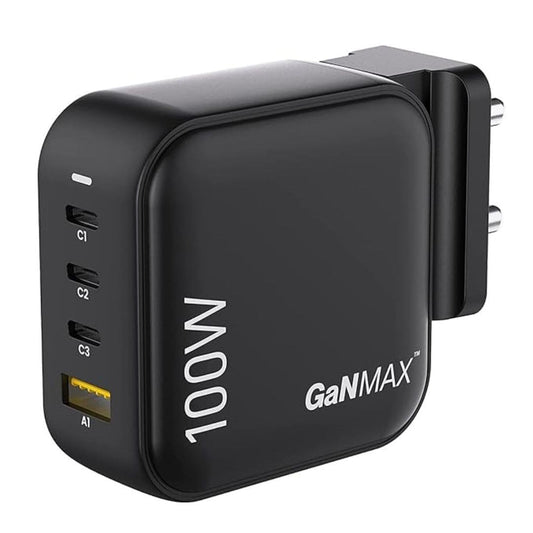 LX INDIA Mobile Charger Ambrane 100W Charger Adapter, 4 Ports - 3 Type C & 1 USB (RAAP H100, Black)