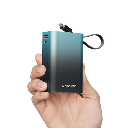 LX INDIA Powerbank black-blue Ambrane 20000mAh Small Pocket Size Powerbank, Hanging InBuilt Type C Cable